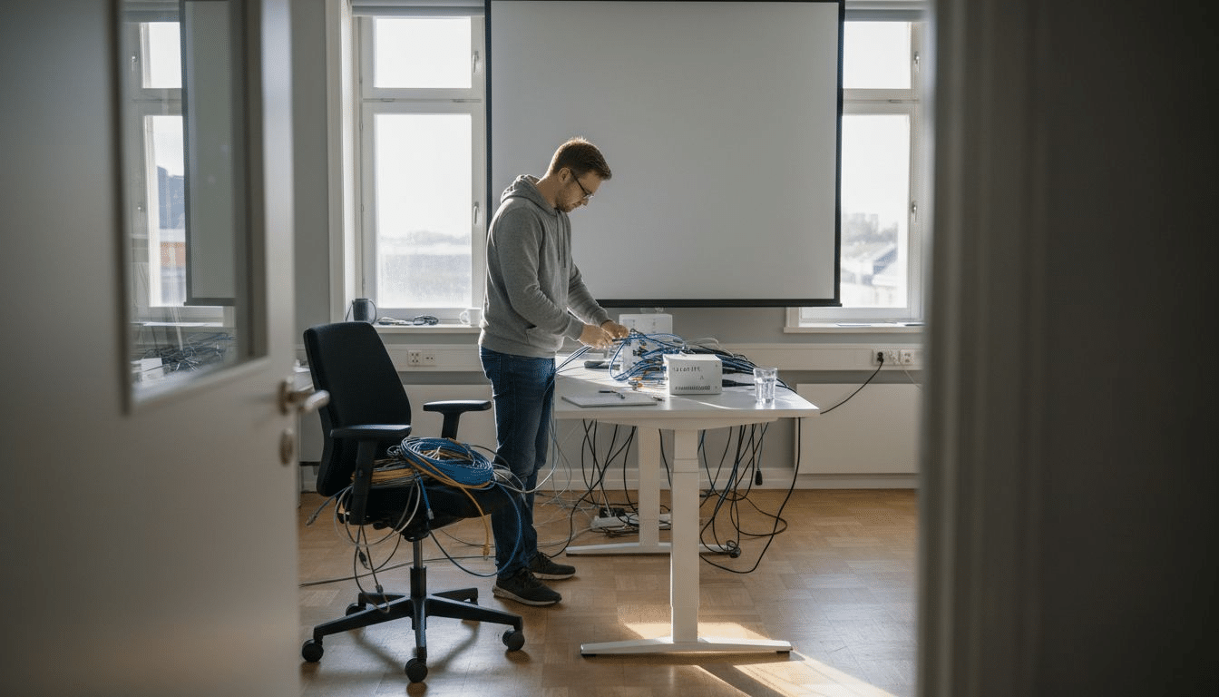 En person arbetar i ett kontor