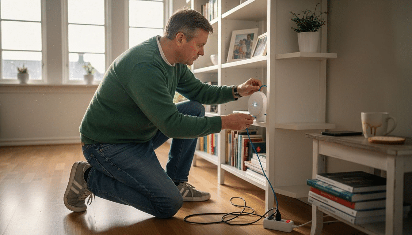 Man installerar en enhet hemma.
