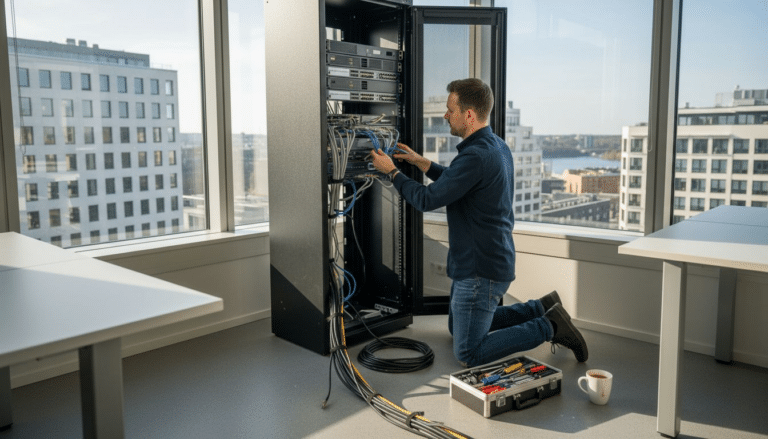 Tekniker arbetar med serverutrustning