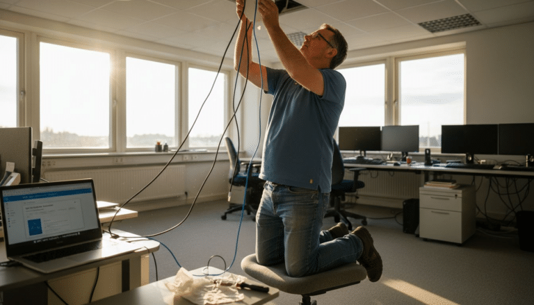 Man organiserar kablar i kontor