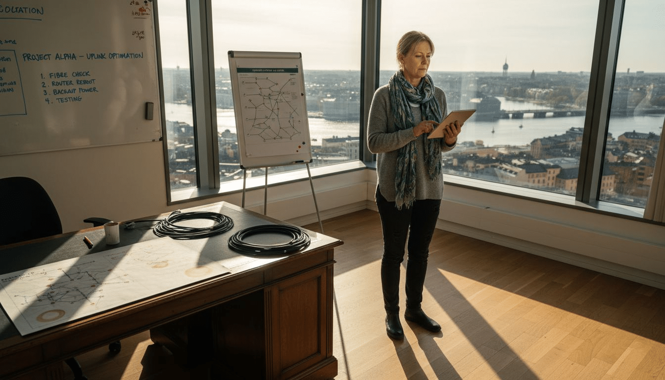 Kvinna med surfplatta i kontor
