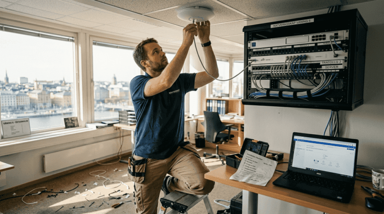 Tekniker installerar nätverksutrustning