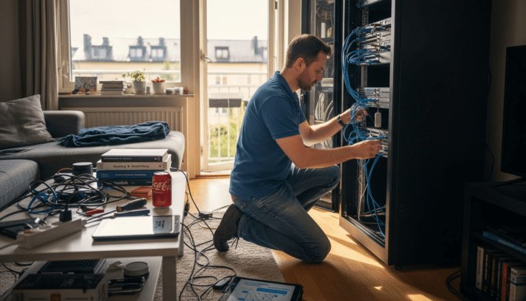 Man arbetar med nätverkskablar.