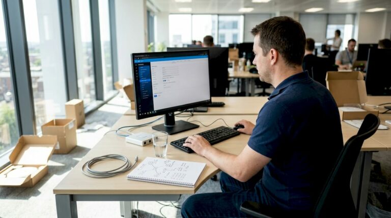 IT-specialist arbetar vid datorn