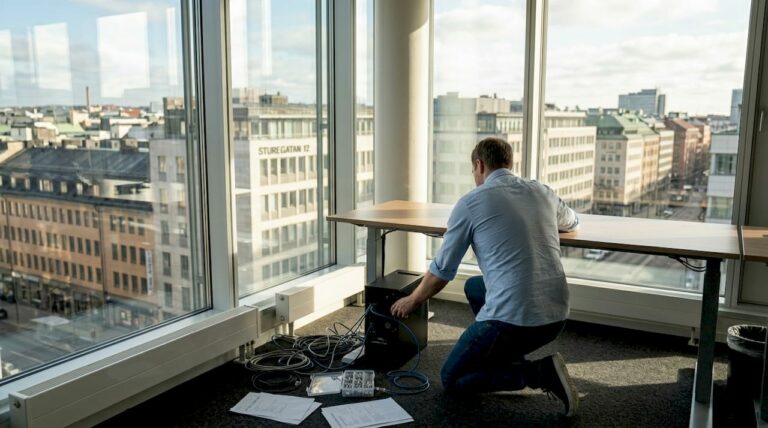 IT-tekniker kontrollerar nätverkskablar